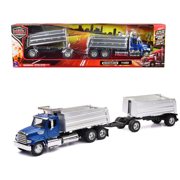 Freightliner 114SD Dump Truck with Twin Dump Body Blue "Long Haul Trucker" Series 1/32 Diecast Model by New Ray