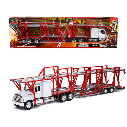 Freightliner 114SD Auto Transporter White and Red "Long Haul Trucker" Series 1/32 Diecast Model by New Ray