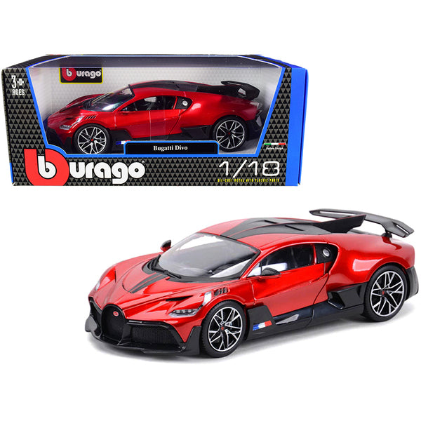 Bugatti Divo Red Metallic with Carbon Accents 1/18 Diecast Model Car by Bburago