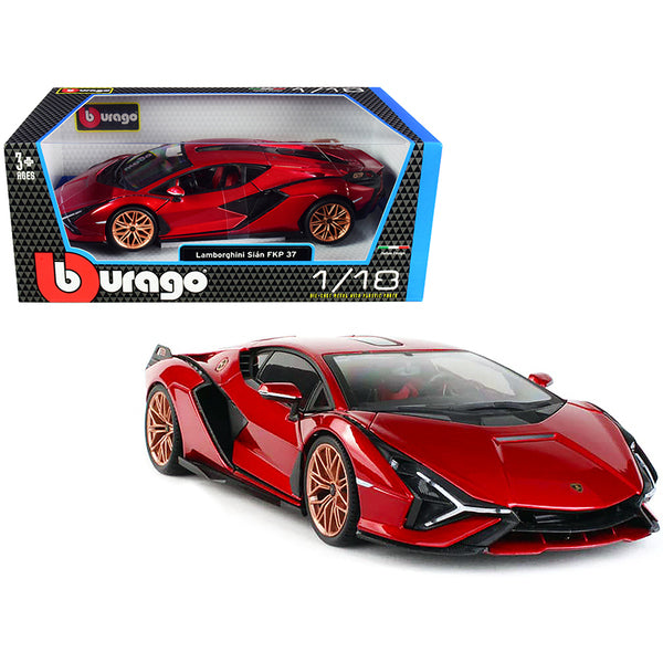 Lamborghini Sian FKP 37 Red with Copper Wheels 1/18 Diecast Model Car by Bburago