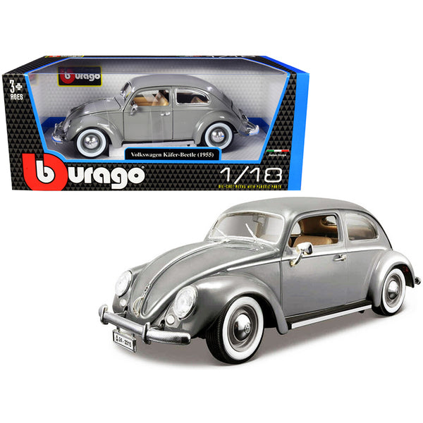 1955 Volkswagen Kafer Beetle Gray 1/18 Diecast Model Car by Bburago