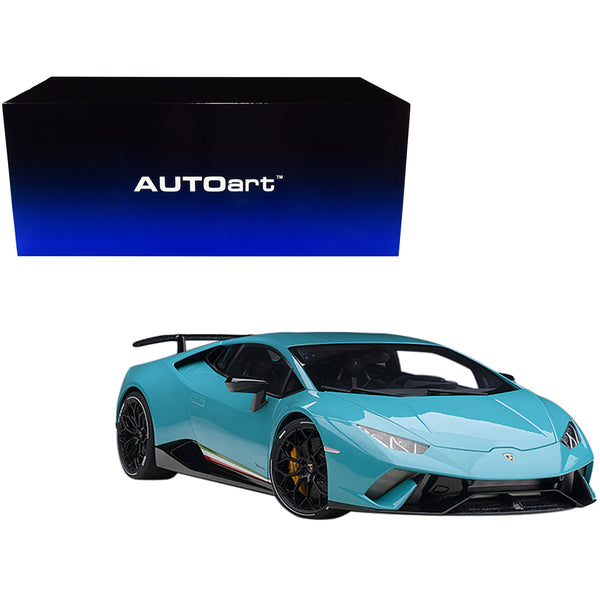 Lamborghini Huracan Performante Blu Glauco / Solid Blue with Black Wheels 1/12 Model Car by Autoart