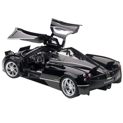 Pagani Huayra Gloss Black with Silver Stripes and Silver Wheels 1/12 Model Car by Autoart