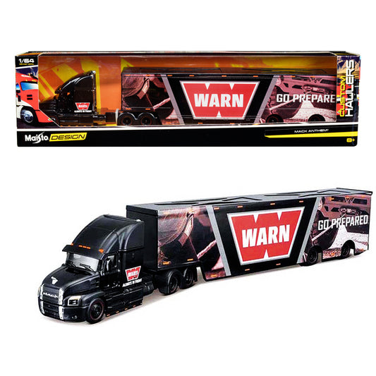 Mack Anthem Enclosed Car Transporter "WARN - Go Prepared" Black with Graphics "Custom Haulers" Series 1/64 Diecast Model by Maisto