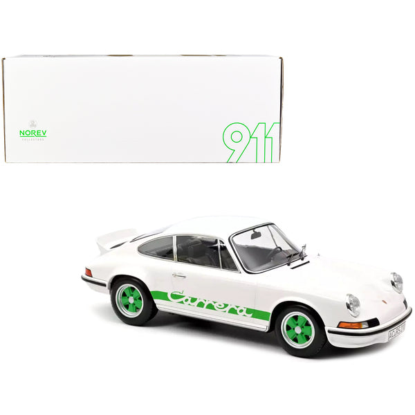 1972 Porsche 911 RS Carrera White with Green Stripes 1/12 Diecast Model Car by Norev