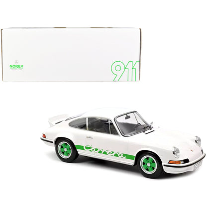 1972 Porsche 911 RS Carrera White with Green Stripes 1/12 Diecast Model Car by Norev