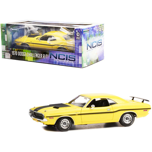 1970 Dodge Challenger R/T Yellow with Matt Black Stripes "NCIS" (2003) TV Series 1/18 Diecast Model Car by Greenlight