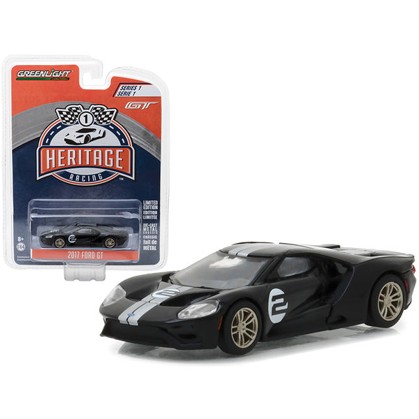 2017 Ford GT Black #2 - Tribute to 1966 Ford GT40 MK II #2 Racing Heritage Series 1 1/64 Diecast Model Car by Greenlight