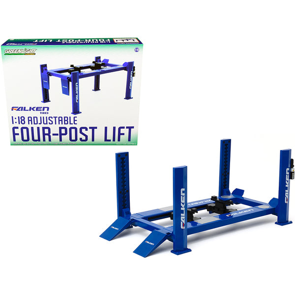 Adjustable Four Post Lift "Falken Tires" Blue for 1/18 Scale Diecast Model Cars by Greenlight