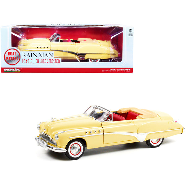 1949 Buick Roadmaster Convertible (Charlie Babbitt's) Yellow with Red Interior "Rain Man" (1988) Movie 1/18 Diecast Model Car by Greenlight