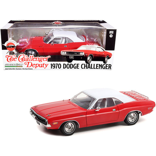 1970 Dodge Challenger "The Challenger Deputy" Bright Red with White Top 1/18 Diecast Model Car by Greenlight