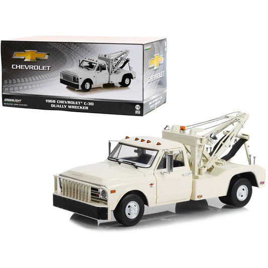 1968 Chevrolet C-30 Dually Wrecker Tow Truck White 1/18 Diecast Car Model by Greenlight