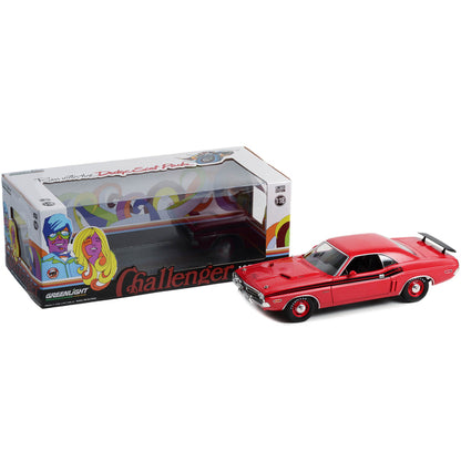 1971 Dodge Challenger R/T Bright Red with Black Stripes 1/18 Diecast Model Car by Greenlight