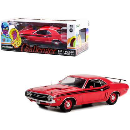 1971 Dodge Challenger R/T Bright Red with Black Stripes 1/18 Diecast Model Car by Greenlight