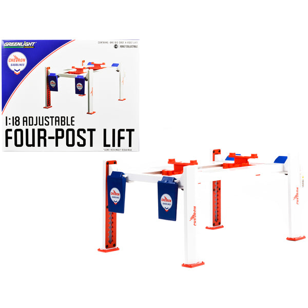 Adjustable Four Post Lift "Chevron Gasolines" for 1/18 Scale Diecast Model Cars by Greenlight