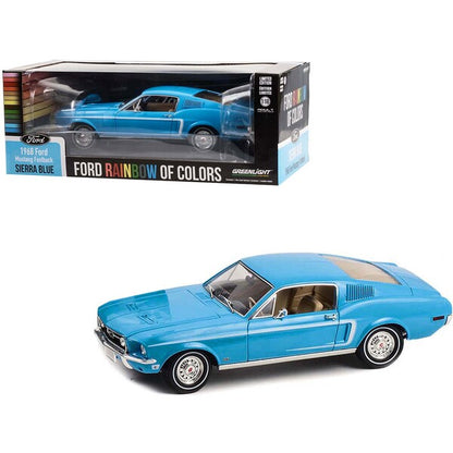 1968 Ford Mustang Fastback Sierra Blue "Ford Rainbow Of Colors - West Coast USA Special Edition Mustang" 1/18 Diecast Car Model by Greenlight