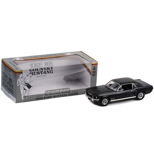 1968 Ford Mustang Coupe Stealth Black "He Country Special - Bill Goodro Ford Denver Colorado" 1/18 Diecast Car Model by Greenlight