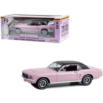 1967 Ford Mustang Coupe Evening Orchid Pink Metallic with Black Top "She Country Special - Bill Goodro Ford Denver Colorado" 1/18 Diecast Model Car by Greenlight