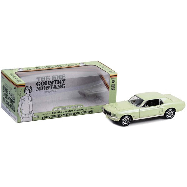 1967 Ford Mustang Coupe Limelite Green Metallic "She Country Special - Bill Goodro Ford Denver Colorado" 1/18 Diecast Model Car by Greenlight