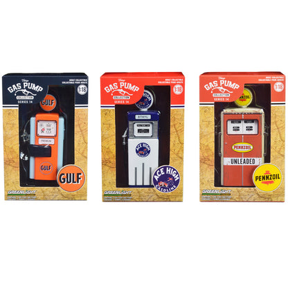 "Vintage Gas Pump" Set of 3 Pumps Series 14 1/18 Diecast Models by Greenlight