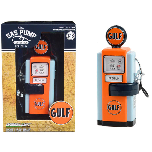 1948 Wayne 100-A Gas Pump "Gulf Oil" Orange and Light Blue "Vintage Gas Pumps" Series 14 1/18 Diecast Replica by Greenlight