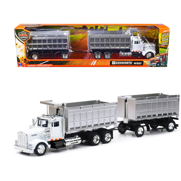 Kenworth W900 Dump Truck with Twin Dump Body White and Chrome "Long Haul Trucker" Series 1/43 Diecast Model by New Ray