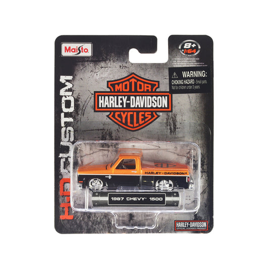 1987 Chevrolet 1500 Pickup Truck Orange Metallic and Black "Harley Davidson" "H-D Custom" Series 1/64 Diecast Model Car by Maisto