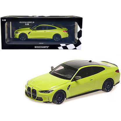 2020 BMW M4 Yellow with Carbon Top Limited Edition to 750 pieces Worldwide 1/18 Diecast Model Car by Minichamps