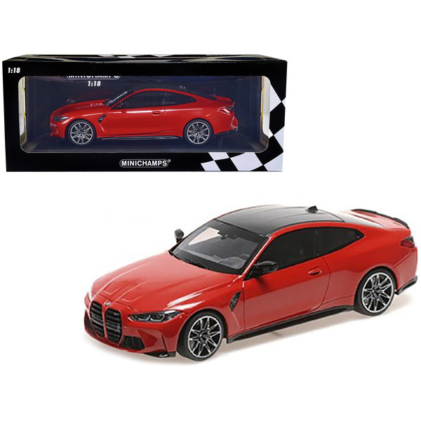 2020 BMW M4 Red Metallic with Carbon Top Limited Edition to 720 pieces Worldwide 1/18 Diecast Model Car by Minichamps