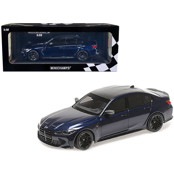 2020 BMW M3 Blue Metallic with Carbon Top Limited Edition to 740 pieces Worldwide 1/18 Diecast Model Car by Minichamps