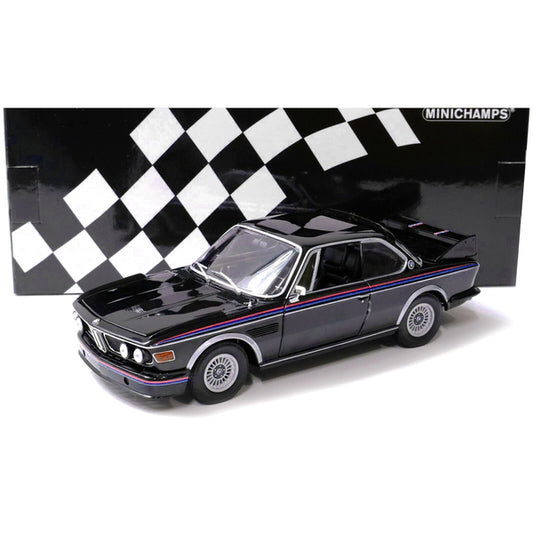 1973 BMW 3.0 CSL Black with Red and Blue Stripes Limited Edition to 444 pieces Worldwide 1/18 Diecast Model Car by Minichamps