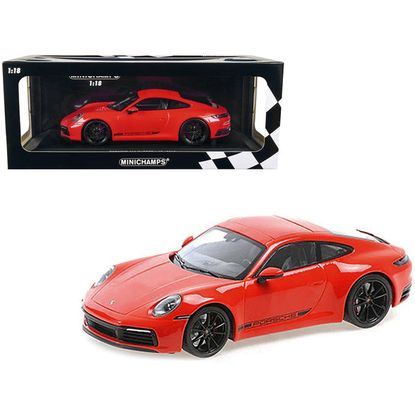 2019 Porsche 911 Carrera 4S Orange with Black Stripes Limited Edition to 600 pieces Worldwide 1/18 Diecast Model Car by Minichamps