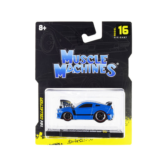 2013 Ford Mustang Boss 302 Light Blue with Black Stripes 1/64 Diecast Model Car by Muscle Machines