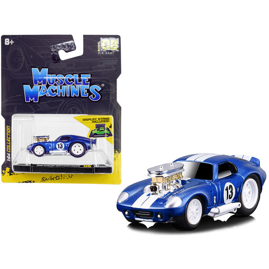 1965 Shelby Daytona Coupe #13 Blue Metallic with White Stripes 1/64 Diecast Model Car by Muscle Machines