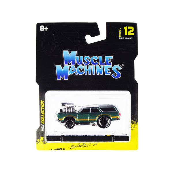 1970 Oldsmobile Vista Cruiser 442 Green Metallic with Gold Stripes 1/64 Diecast Model Car by Muscle Machines