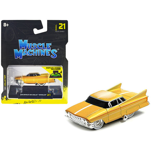 Gene Winfields 1961 Cadillac Maybelline Yellow Metallic with White Stripes 1/64 Diecast Model Car by Muscle Machines