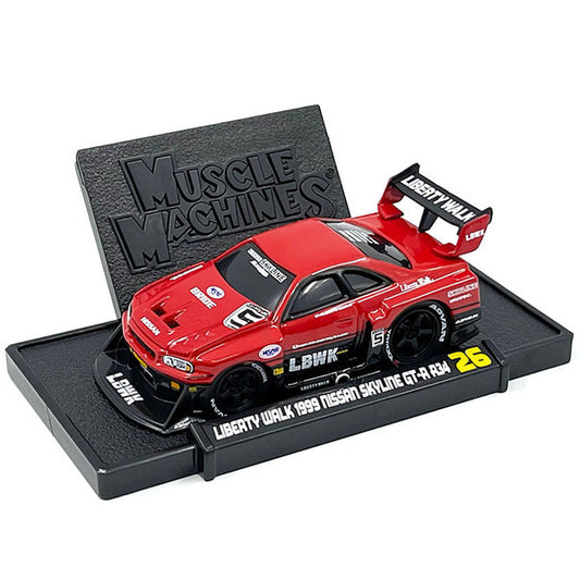 1999 Nissan Skyline GT-R (R34) #5 "Liberty Walk" Red and Black 1/64 Diecast Model Car by Muscle Machines