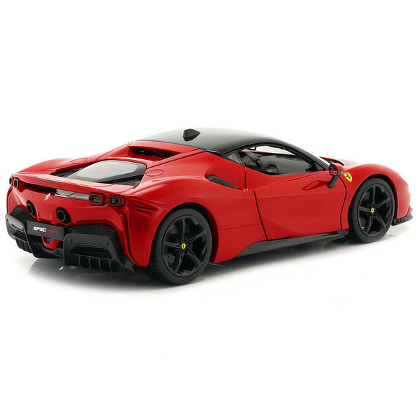 Ferrari SF90 Stradale Red with Black Top "Race + Play" Series 1/18 Diecast Model Car by Bburago