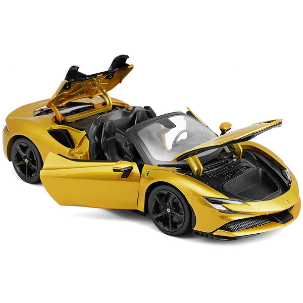 Ferrari SF90 Spider Gold Metallic "Race + Play" Series 1/18 Diecast Model Car by Bburago