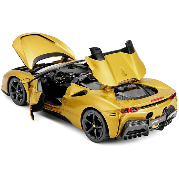 Ferrari SF90 Spider Gold Metallic "Race + Play" Series 1/18 Diecast Model Car by Bburago