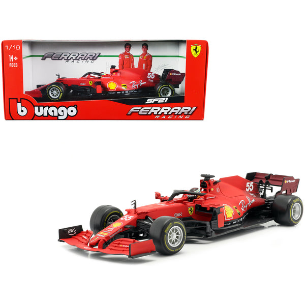 Ferrari SF21 #55 Carlos Sainz Formula One F1 Car "Ferrari Racing" Series 1/18 Diecast Model Car by Bburago