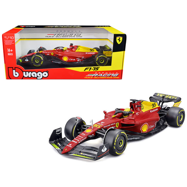 Ferrari F1-75 #16 Charles Leclerc "Giallo Modena" 2nd Place Formula One F1 Italian GP (2022) "Formula Racing" Series 1/18 Diecast Model Car by Bburago