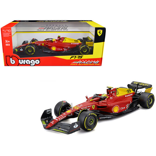 Ferrari F1-75 #55 Carlos Sainz "Giallo Modena" Formula One F1 Italian GP (2022) "Formula Racing" Series 1/18 Diecast Model Car by Bburago