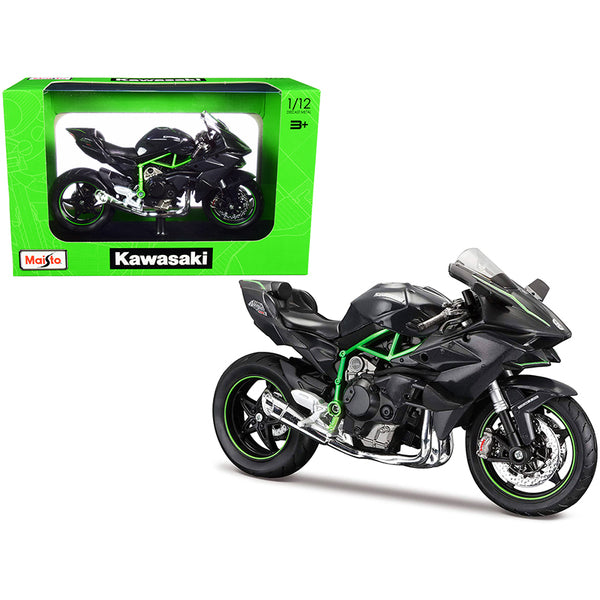 Kawasaki Ninja H2 R Black and Carbon with Plastic Display Stand 1/12 Diecast Motorcycle Model by Maisto