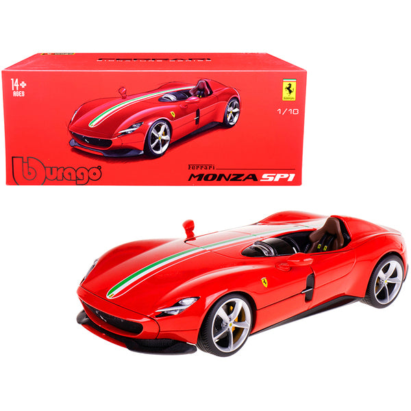 Ferrari Monza SP1 Red with Italian Flag Stripes "Signature Series" 1/18 Diecast Model Car by Bburago