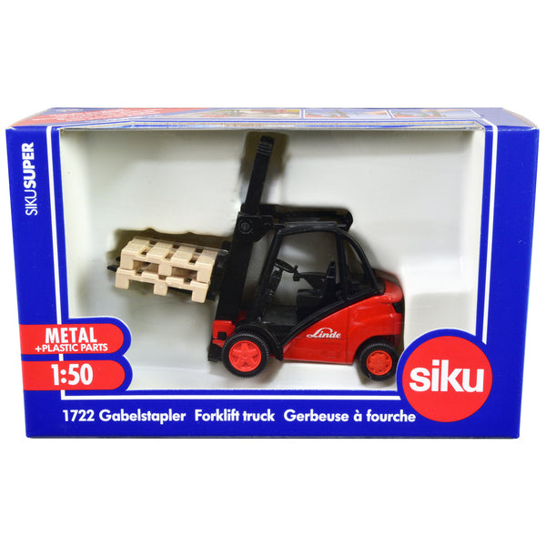 Linde Forklift Truck Red with 2 Pallet Accessories 1/50 Diecast Model by Siku