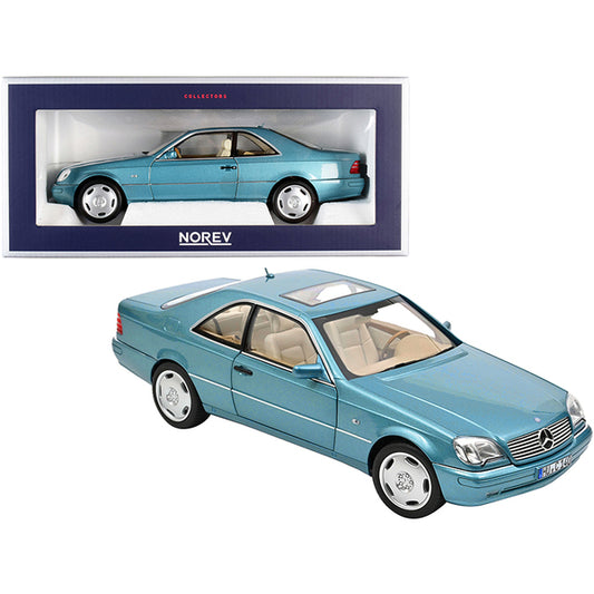 1997 Mercedes Benz CL600 Coupe with Sunroof Light Blue Metallic 1/18 Diecast Model Car by Norev