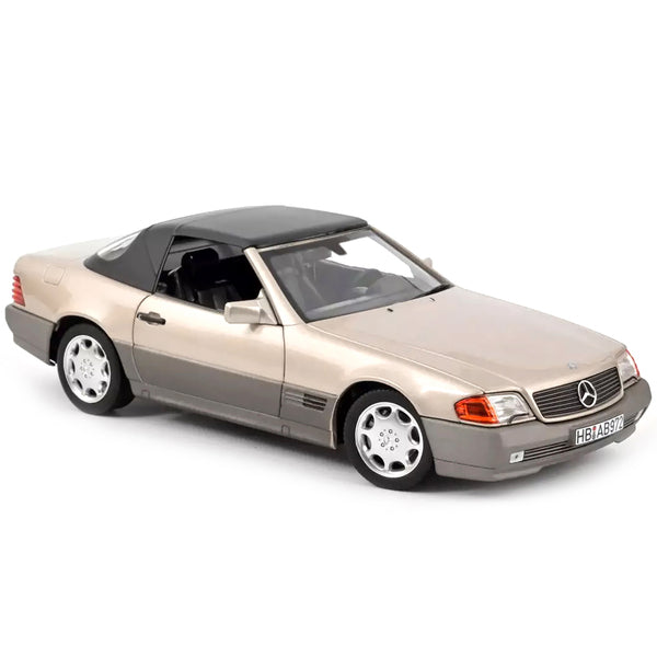 1989 Mercedes-Benz 500 SL Convertible Smoke Silver Metallic and Gray Metallic 1/18 Diecast Model Car by Norev