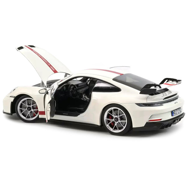 2021 Porsche 911 GT3 White with Red Stripes 1/18 Diecast Model Car by Norev