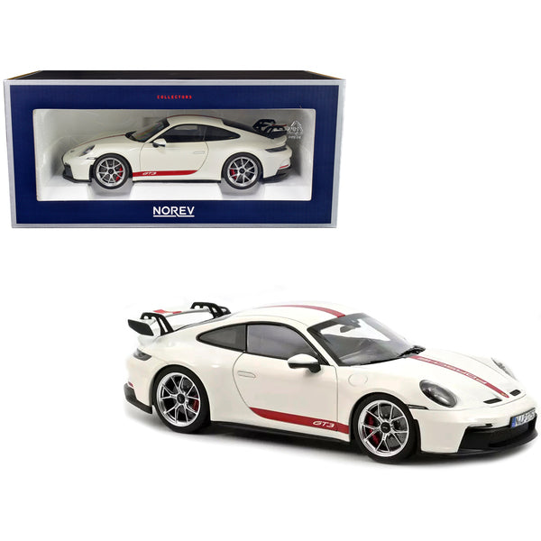 2021 Porsche 911 GT3 White with Red Stripes 1/18 Diecast Model Car by Norev